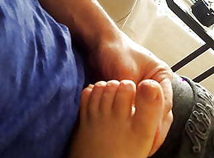 Playing w Gf& 039;s sexy small feets toes on my lap